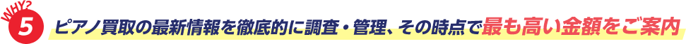 WHY？5　ピアノ買取の最新情報を徹底的に調査・管理、その時点で最も高い金額をご案内